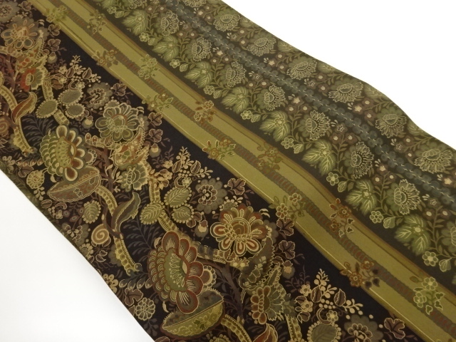 JAPANESE KIMONO / NAGOYA OBI / SHIOZE / KINSAI / ABSTRACT FLOWER